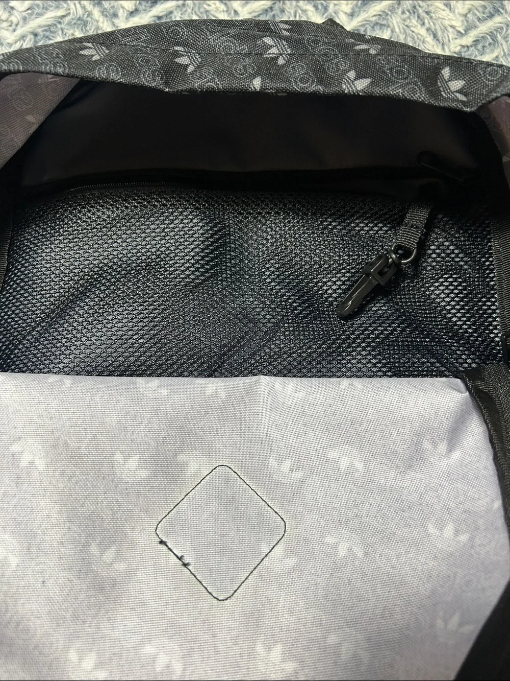 Men’s Adidas Originals Black Trefoil Logo Pattern Backpack - NWOT - Picture 10 of 12